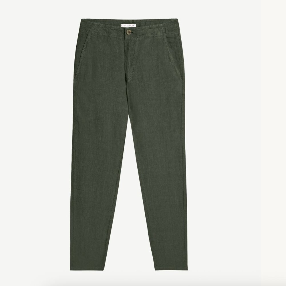 Luca Faloni Linen Lipari Trousers Khaki Green 34x30